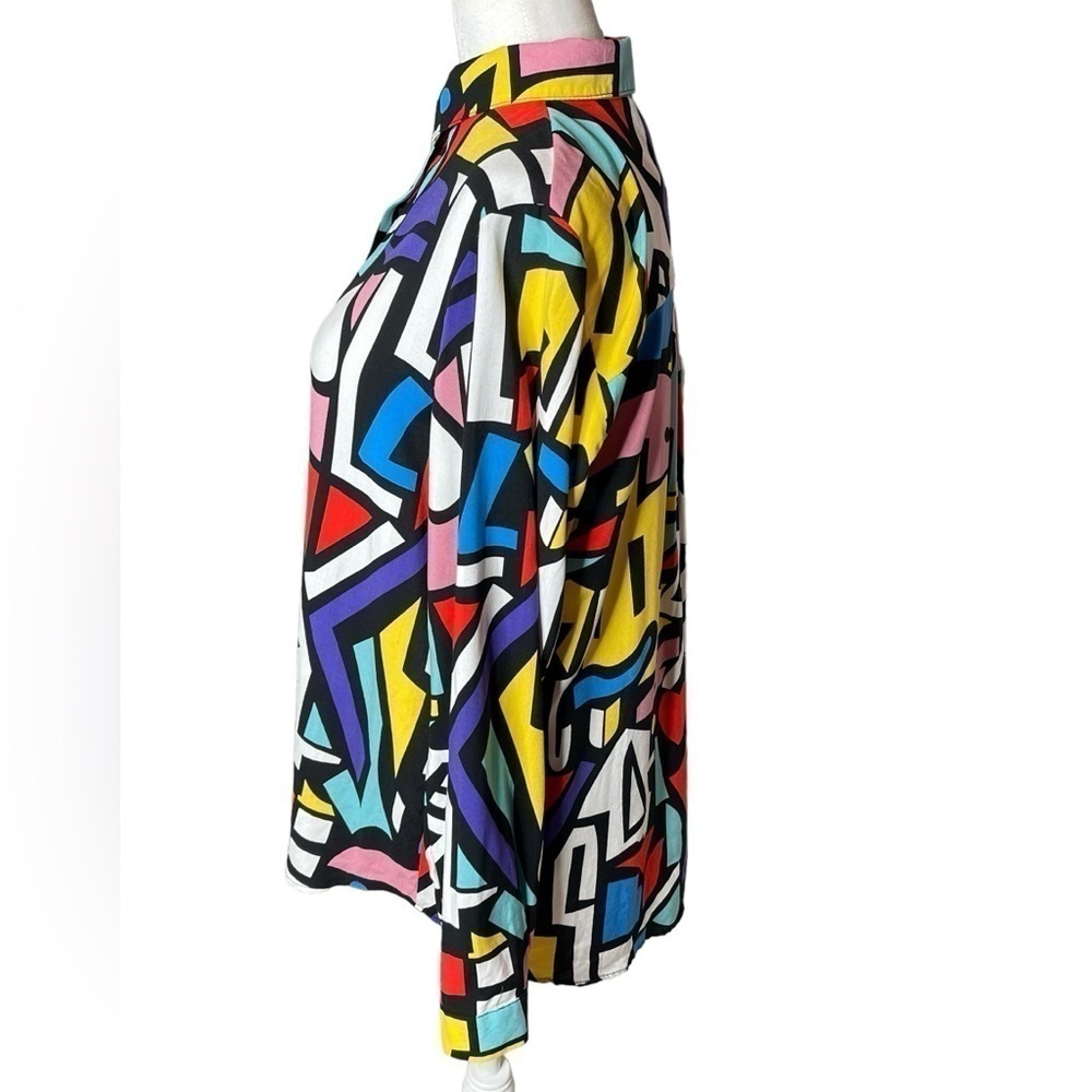 Big Dart Vintage 80s GEOMETRIC Pop Art Button Up Top Color Block Size Medium NWT - Picture 10 of 15